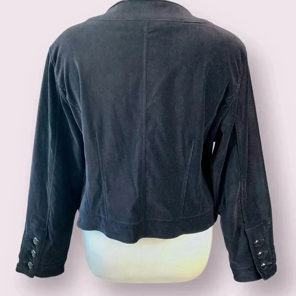 Chico's Vintage Casual Velvet Cropped Open Blazer Jacket Lined Size XL/16 Black - Picture 2 of 16